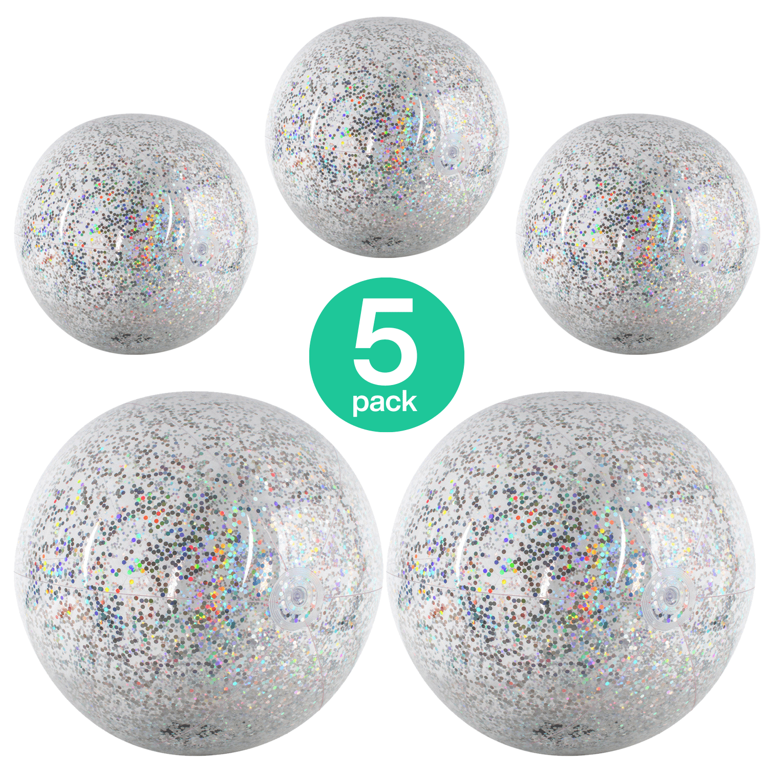 Sequin Beach Ball 5 Pack Giant Confetti Glitter Inflatable Summer Outdoor Pool 
