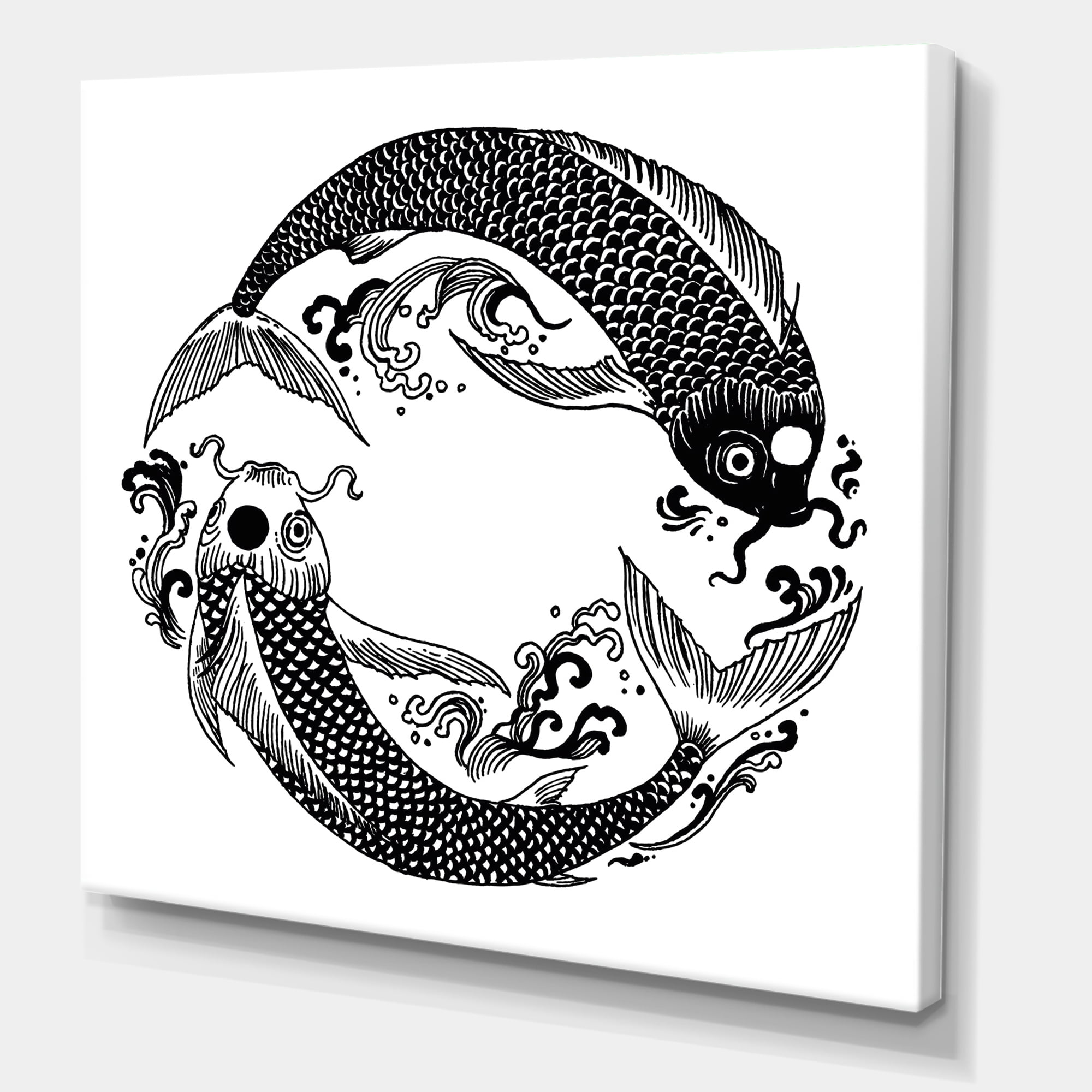 Designart ' China Koi Fish In Chinoiserie Style III ' Nautical & Coastal Canvas Wall Art Print