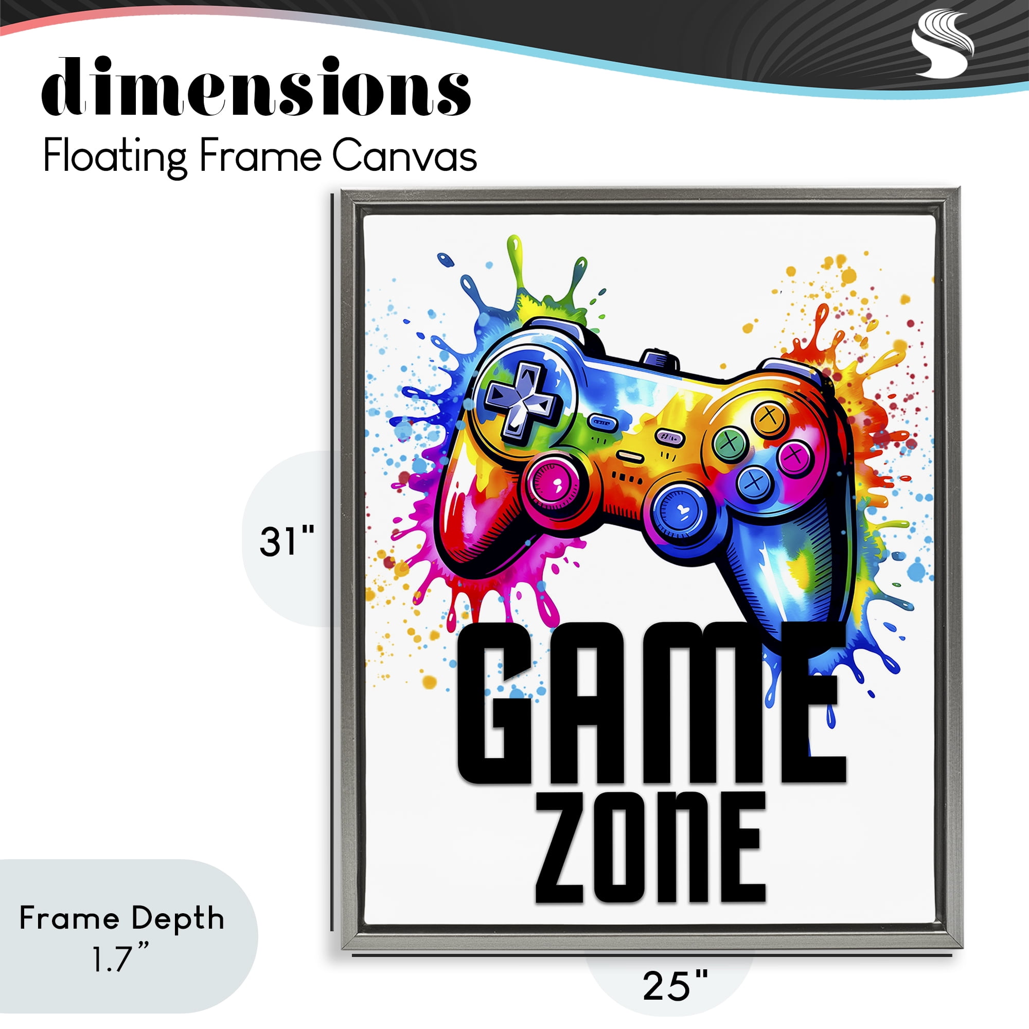 Stupell Industries Game Zone Bright Splash Gray Framed Floater Canvas Wall Art, design by Kim Allen