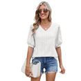 thumbnail image 3 of Womens Puff Short Sleeve Shirt Summer Tops White XXL, 3 of 6