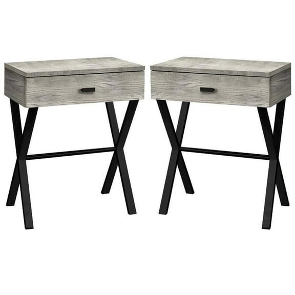 Home Square 24" Wood Top Storage End Table in Gray and Black - Set of 2
