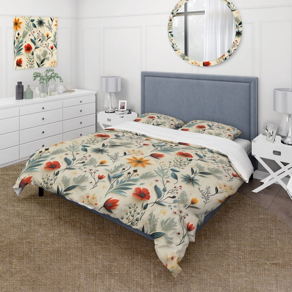 Designart "Verdant Retro Harmony" Green Eclectic Bedding Covert Set - Bohemian & Eclectic Bed Set With 2 Shams