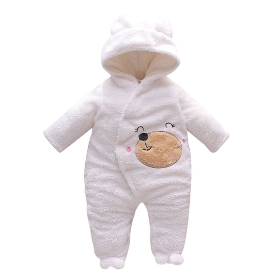 PatPat Baby Fleece Footed Jumpsuit Newborn Hooded Rompers Long Sleeve Onesies Button Closure Warm Infant Winter Outfits,Baby Boys Girls Snowsuit Pajamas Cute Bear Ear Bodysuits Outwear,0-18 Month
