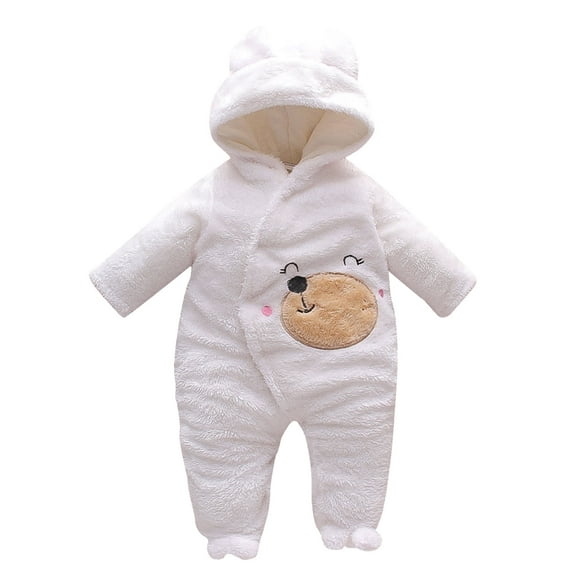 PatPat Baby Fleece Footed Jumpsuit Newborn Hooded Rompers Long Sleeve Onesies Button Closure Warm Infant Winter Outfits,Baby Boys Girls Snowsuit Pajamas Cute Bear Ear Bodysuits Outwear,0-18 Month