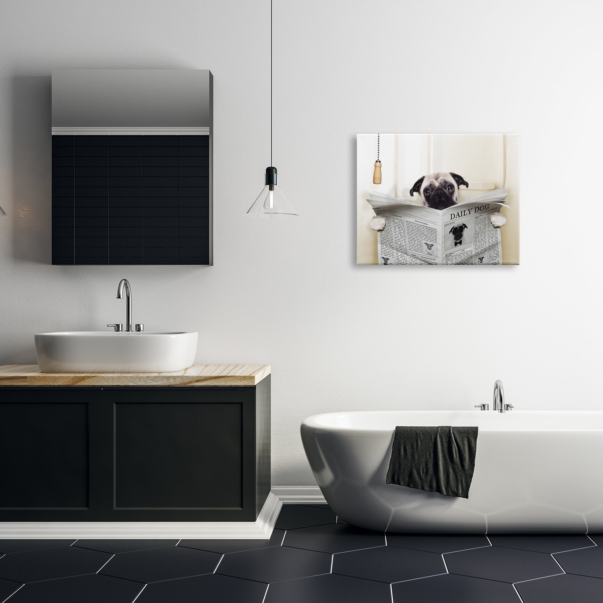 Stupell Pug Reading Newspaper in Bathroom Canvas Art, 24 x 1.5 x 30