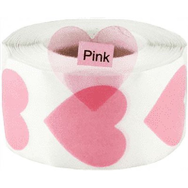 Pink Transparent Heart Stickers, 1 Inch Wide, 500 Labels on a Roll