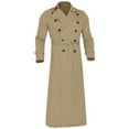 thumbnail image 3 of HaHaHappy Mens Trench Coat Double Breasted Long Jacket Casual Windbreaker Notched Lapel Belted Overcoat Khaki L, 3 of 6