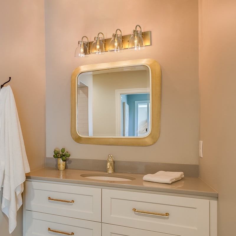 LNC 4-Light Gold Cylinder Clear Glass Shade Modern Bathroom Vanity Lighting Fixutre