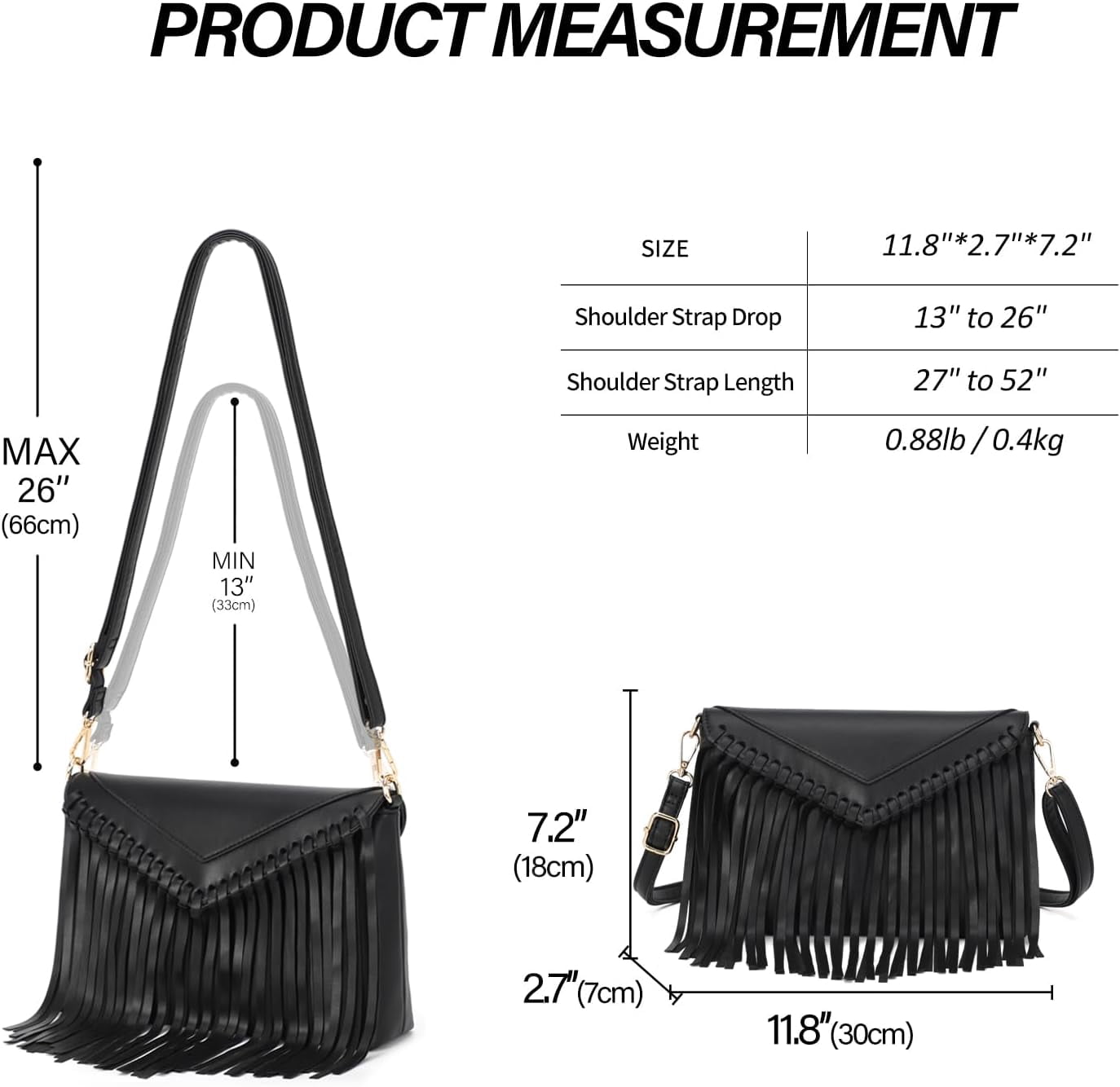 Tassel Crossbody Purse for Women PU Leather Western Hobo Fringe Handbag Shoulder Bag