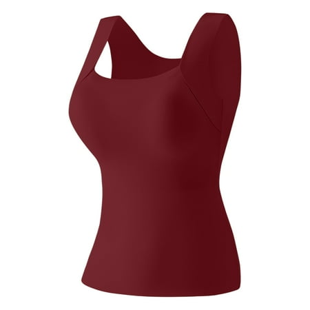 Womens Workout Tank Tops with Built In Bra U-Neck Seamless Compression Top Soft Workout Camisole Stretchy Sports Shapewear Wine XXL