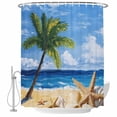 thumbnail image 2 of Summer Palm Tree Waterproof Fabric Shower Curtain,Beach Ocean Coastal Starfish Shells Waterproof Fabric Shower Curtain for Bathroom Curtains Bathtubs Hotel Shower Curtains with 12 Hooks Long 72x78in, 2 of 8