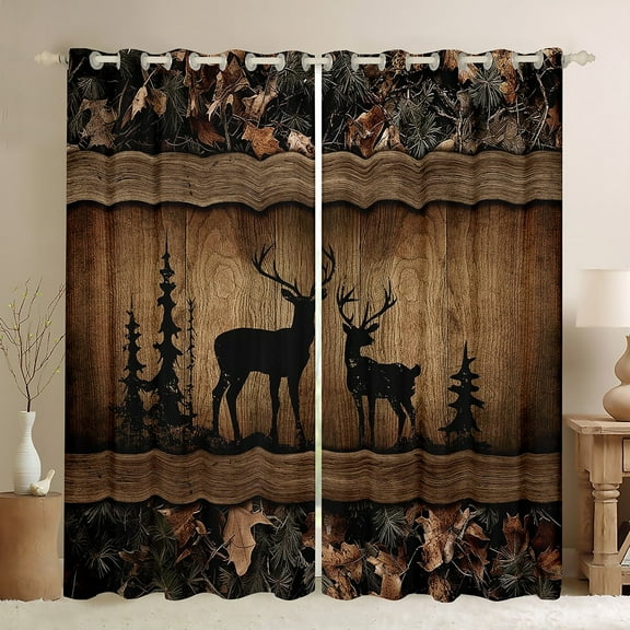Rustic Cabin Window Curtains Camo Hunting Deer 30%-50% Blackout Curtains 52"Wx63"L Farmhouse Woodland Animal Curtains & Drapes Men,Tree Camouflage Wildlife Curtains 2 Panels