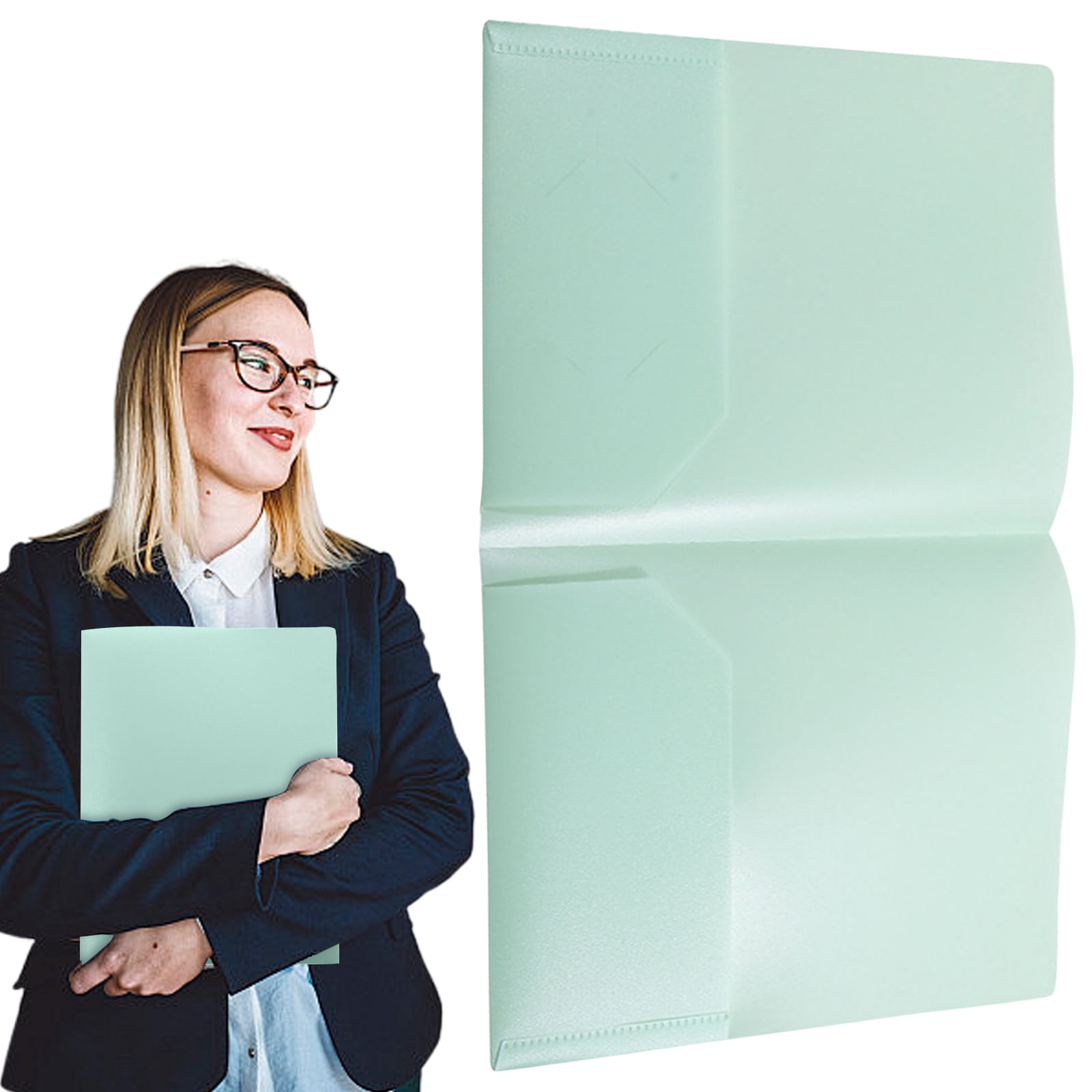 VKLU Light Green Plastic Pocket Folder, Letter Size Two-Pocket Presentation Folder with Card Slot, Heavy Duty Water-Resistant Poly Project Document Organizer