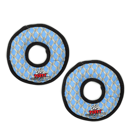 Tuffy Mega Jr Ring Chain Link Durable Plush Squeaky Dog Toy, 2-Pack