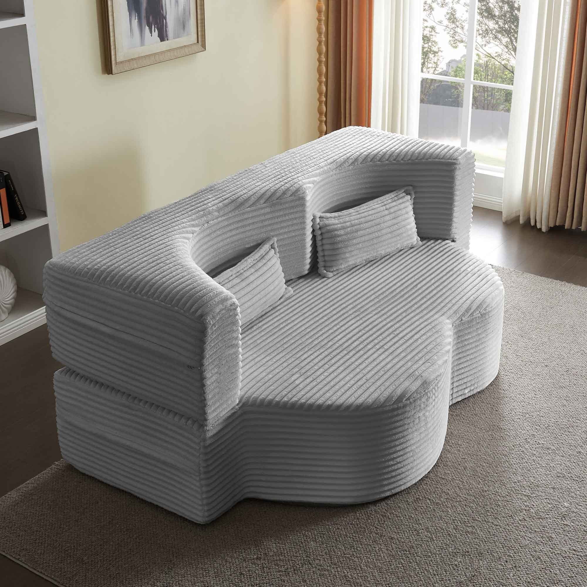 Lunale Full Size Convertible Sofa Bed, Boneless Cloud Couch, Folding Floor Sleeper Sofa for Living Room, Light Gray Corduroy