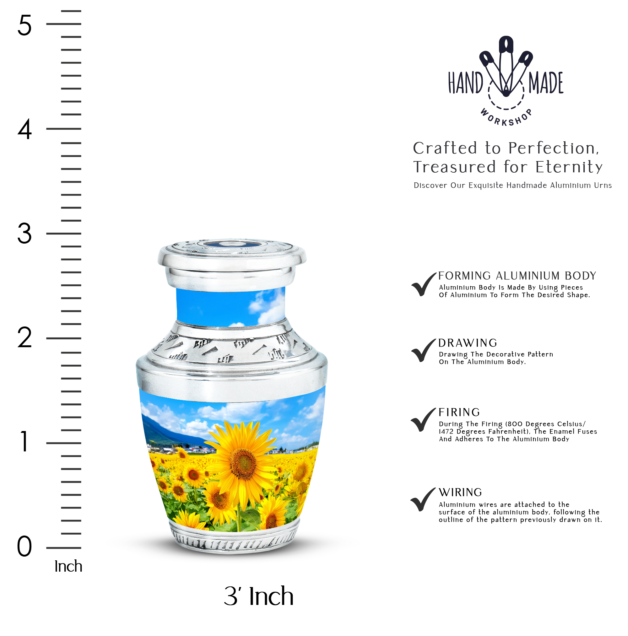 MUKTIVE Sunflowers Memorial Blue Urns for Adult Human Ashes, Burial Urns for Father & Mother Cremation, Keepsake Cremains Ash holder 3 Inch