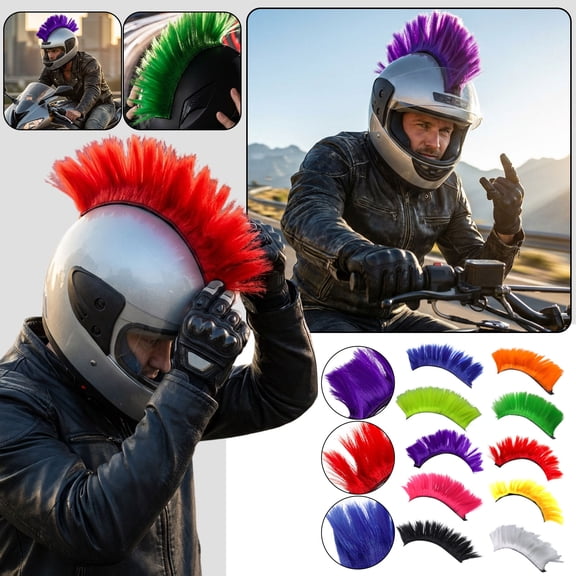 Mohawk Wig for Motorcycle Helmet, Spike Hair Extensions Decor for Motocross Off Road Bike Helmet, Decorative Helmet Hair Accessories