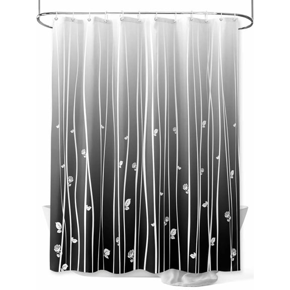 Fsddascl Black Flower Shower Curtain Set - Long 72" x 84" Washable Bathtub Curtain with 12 Hooks, Geometric Stripes Gradient Simple Branch Waterproof Fabric Stall Shower Curtains for Bathroom/Bathtub