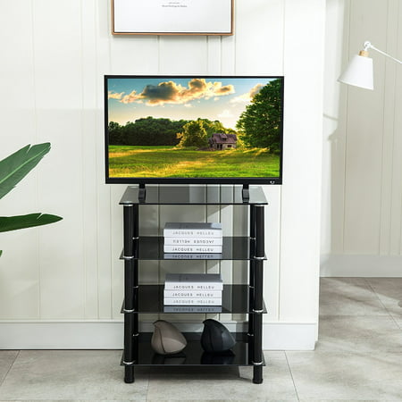 Mecor 4 Tier Media TV Stand Component Cabinet with Glass ...