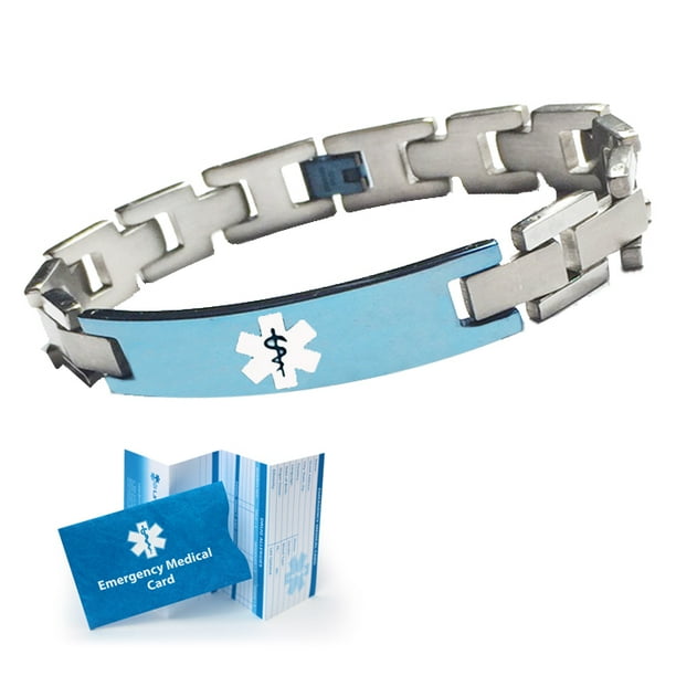 Adrenal Insufficiency Blue Accent Box Link Medical Alert ID Bracelet