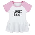 thumbnail image 1 of I Won My First Race Funny Dresses For Baby, Newborn Babies Skirts, Infant Princess Dress, 0-24M Kids Graphic Clothes (Pink Raglan Dresses, 18-24 Months), 1 of 4