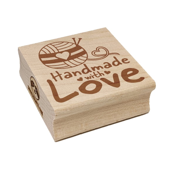 Handmade With Love Knitting Yarn Square Rubber Stamp Stamping Scrapbooking Crafting - Small 1.25in