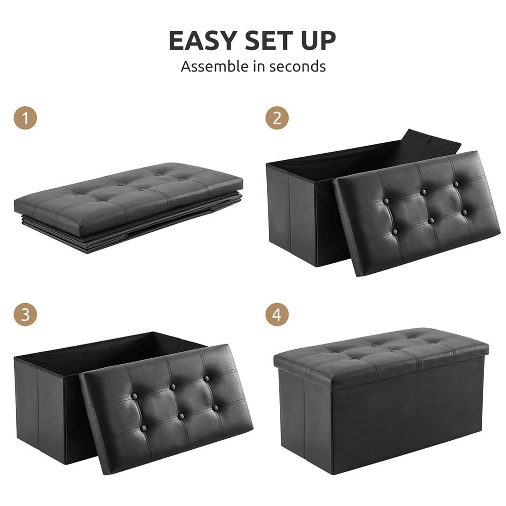 WEPSEN Folding Storage Ottoman Bench,Leather Footstool End of Bed Storage Bench Storage Chest,Foot Rest for Living Room,Bedroom Hallway Bench with Storage,Holds up to 330lb,30x15x15inches,Black
