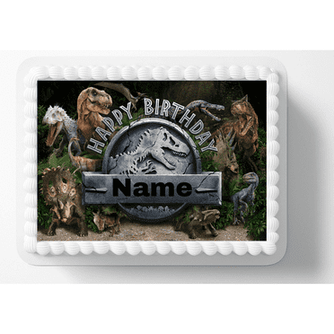Dinosaur World Birthday Edible Image Cake Topper For Quarter Sheet Cake By TNCT