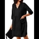 thumbnail image 3 of Vestido Tipo Túnica Holgado Informal de Algodón con Cuello en V para Mujer, Vestido de Verano para Vacaciones, 3/4 y Bolsillo. Negro XXL, 3 of 9