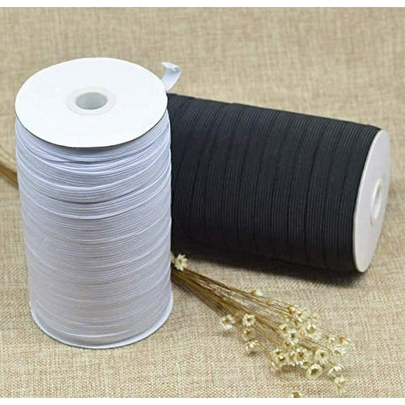 Braided Elastic 1/4'' Wide 144 Yards - Black and White (Black)
