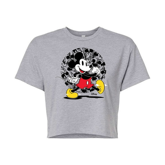 Disney - Mickey & Friends - All the Faces of Mickey - Juniors Cropped Cotton Blend T-Shirt