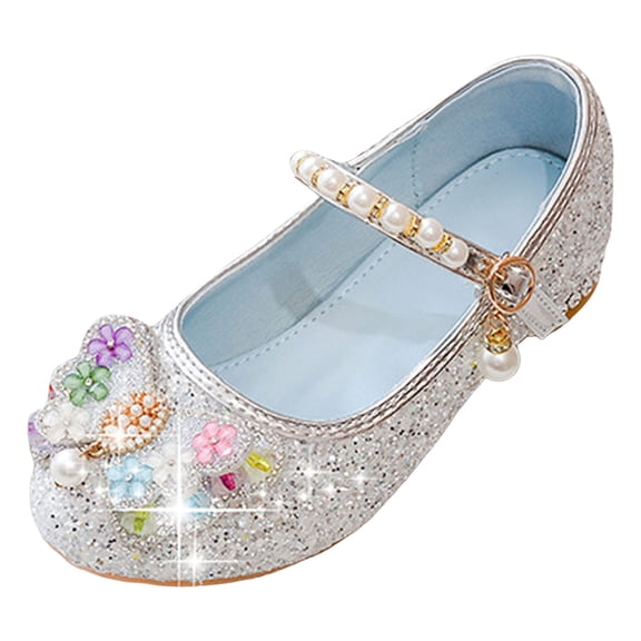 Staki Girls Ballet Flats Girls Dress Shoes Mary Jane Ballet Flats Flower School Shoes for Wedding Party Toddler/Little/Big Kid Silver,2 Big Kid