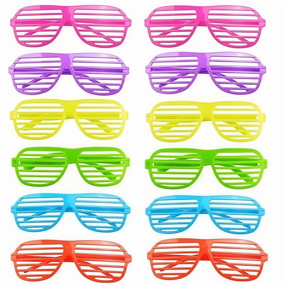 Wanfoou 12 Pcs Plastic Shutter Shades Glasses,Neon Color Shutter Glasses 80's Party Slotted Sunglasses (6 Colors)