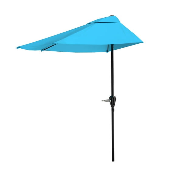 Pure Garden 9ft Half Umbrella for Balcony, Porch, or Deck, Brilliant Blue