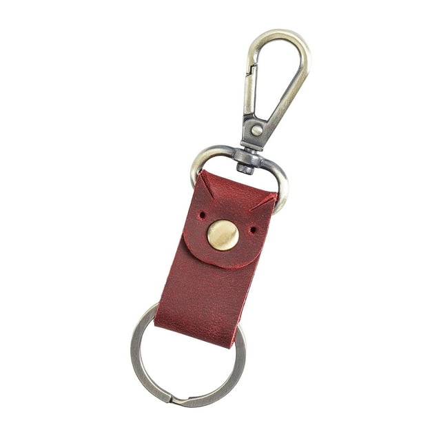 Llavero de cuero sencillo para hombre y mujer, llavero de metal para colgar en la cintura, llavero de coche clásico Rojo