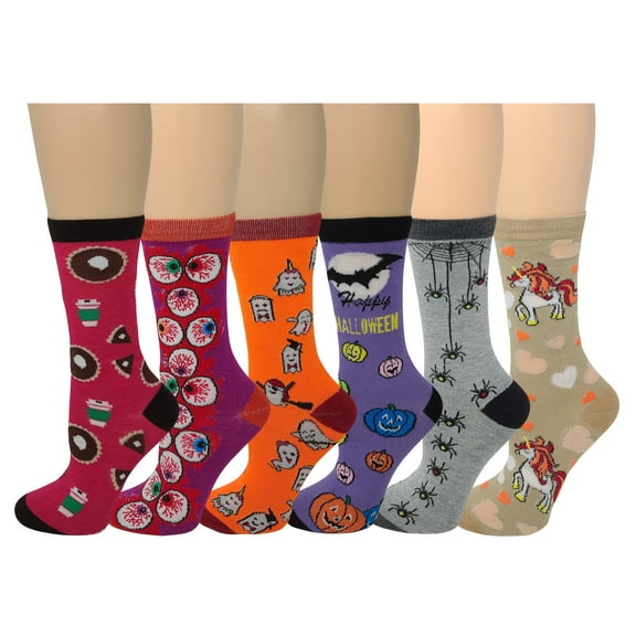 Sumona 6 pairs Ladies Crew Socks HALLOWEEN Theme