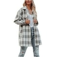 thumbnail image 1 of Pompotops Ladies Fashion Contrast Plaid Long Sleeve Pocket Button Woolen Long Jacket, 1 of 9