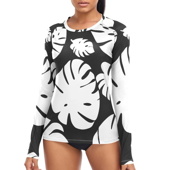 joogoo Womens UPF 50 Rash Guard Leaves Palm Long Sleeve UV Protection Sun Shirts Tops S