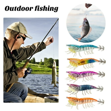 Luminous Shrimp Bait Fishing Lure with Sharp Hook Realistic Vibrant Color Compact Size Shrimp Squid Jig Lure Fishing Supplies