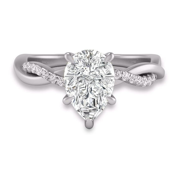 SZUL Women's Agatha Twisted Pave Ring with IGI Certified 2 Carat Lab-Grown Pear Shape Diamond in 14K White Gold