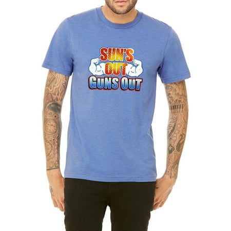 Men's Muscle Suns Out Guns Out Heather Blue C10 T-Shirt Medium Heather