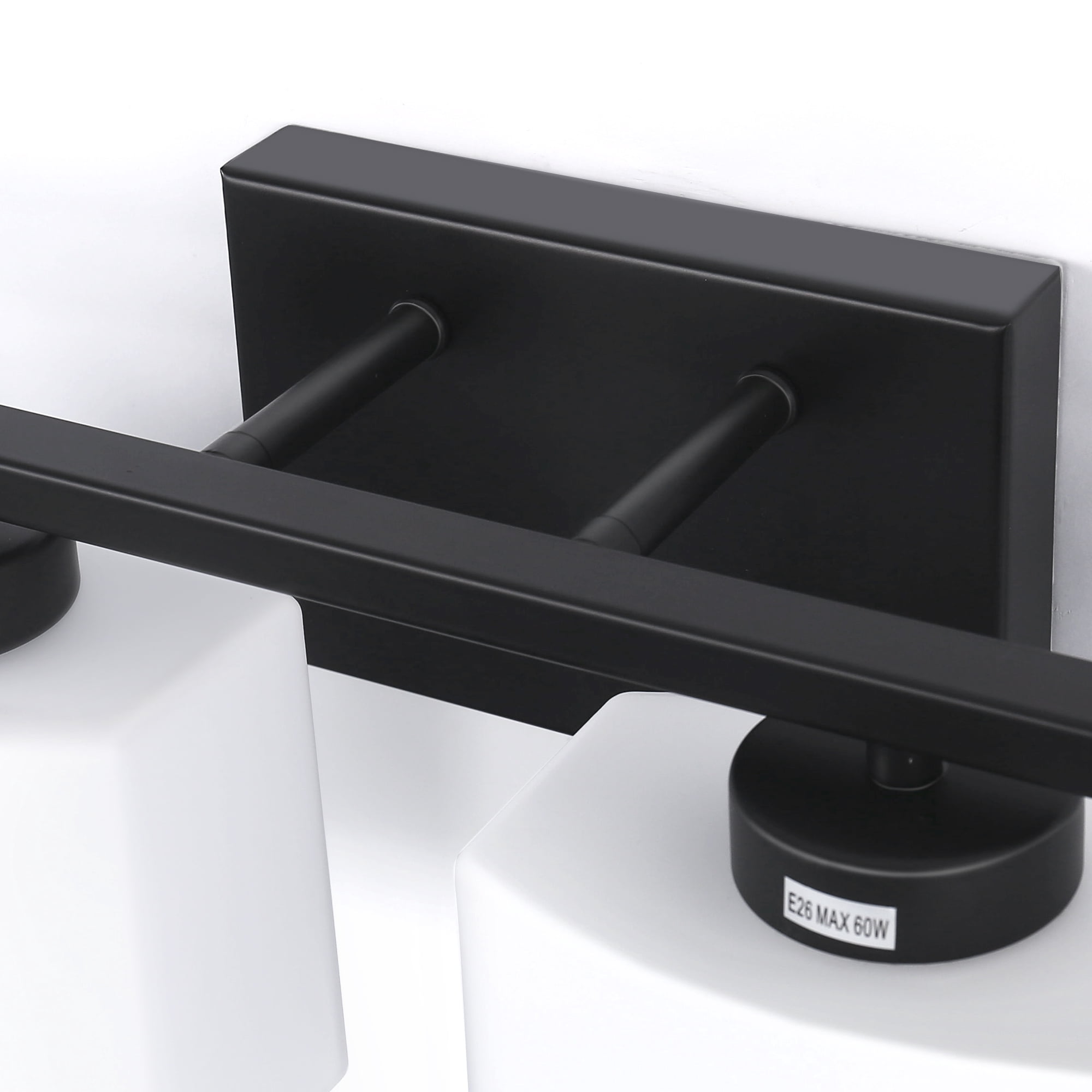 YANSUN 31 in. 4 Light Matte Black Vanity Light for Bathroom Bedroom Hallway with White Glass Shades