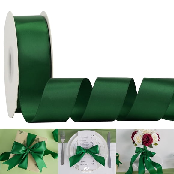 Cinta decorativa HUIHUANG satinada de 3,8 cm x 46 m, color verde bosque