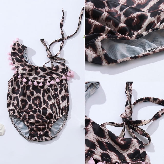 Traje de baño de bikini de leopardo para niña pequeña, traje de baño con volantes y vendaje, ropa de playa