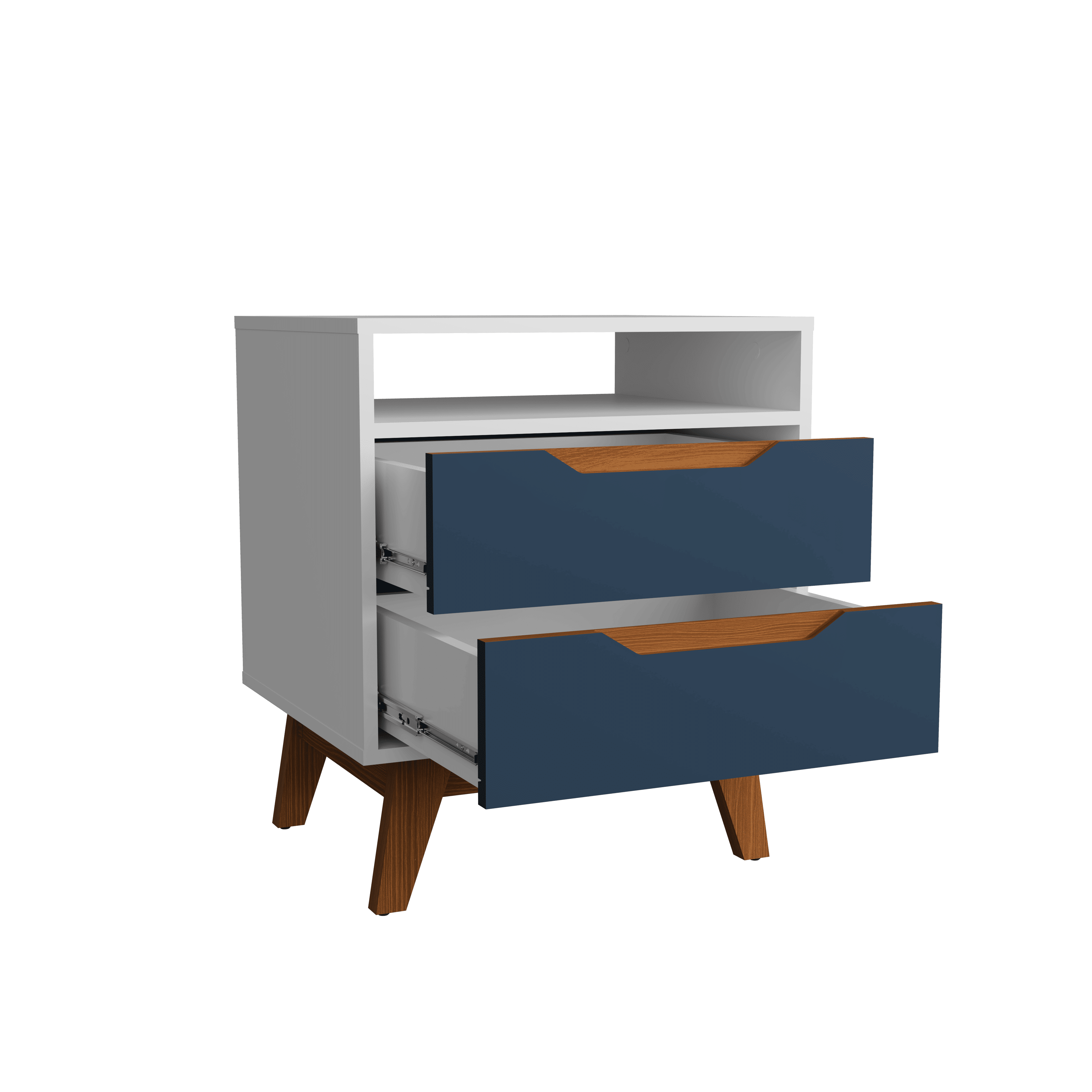 Kappesberg Paris 2-Drawer Nightstand with Open Shelf and Built-in Handles - White/Blue - for Adults and Teens