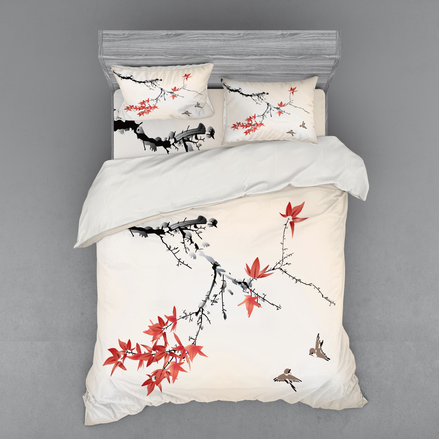 Japanese Duvet Cover Set, Cherry Blossom Sakura Tree Branches Romantic