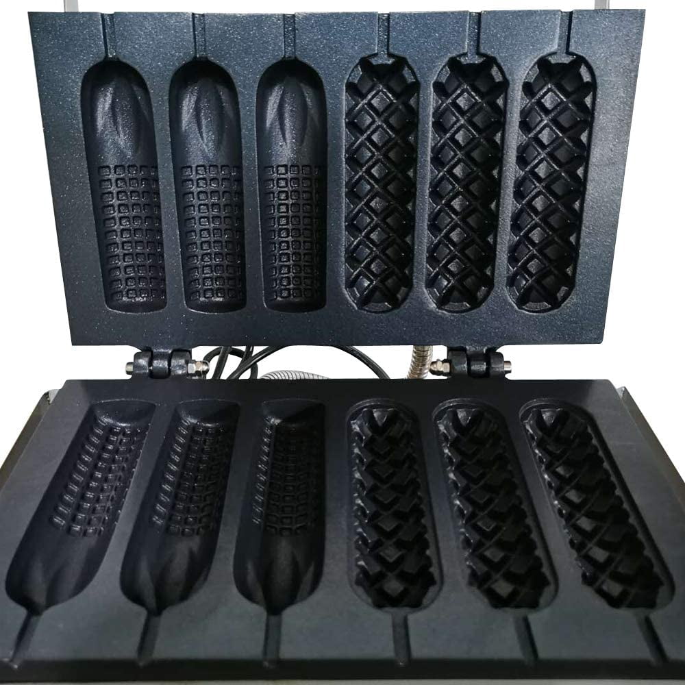 Miumaeov Commercial Electric Waffle Maker Machine 6 PCS Non Stick Crispy Machine Stainless Steel Hot Dog Sausage Maker for Waffles, Paninis, Hash browns 110V Household Waffle Cone Maker 1500W