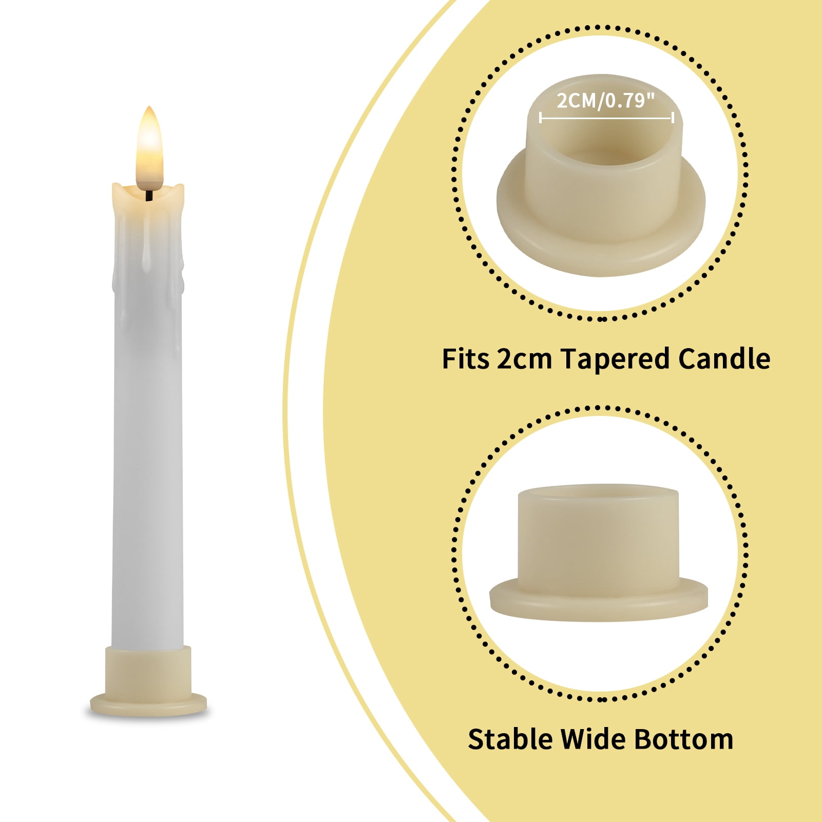 Debonair Flameless Taper Candles Flickering with Remote Timer, Battery Operated Led Warm 3D Wick Dripping-Wax Light Window White Fake Candlesticks with Holder, Christmas Home Wedding Decor(0.7X6.6)