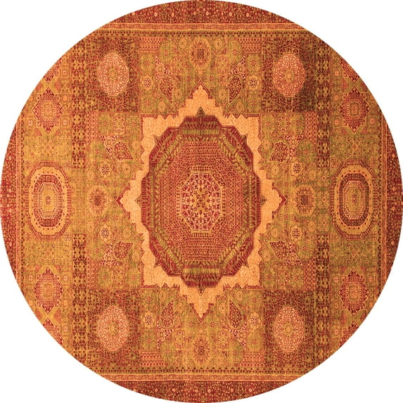 Ahgly Company Indoor Round Oriental Orange Modern Area Rugs, 7' Round