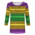 thumbnail image 5 of Mardi Gras Womens Top Striped 3/4 Sleeve Funny Mask Graphic Crew Neck Tee Shirt Loose Fitted Tunic Party Tops Fashion Mardi Gras Clothes 2026, 5 of 7